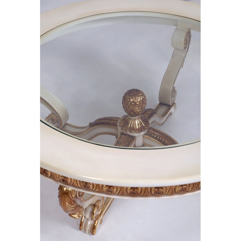 Pinecrest Glass Top Single Coffee Table, 25" H x 47" W x 47" D, Antique Beige/Dark Gold