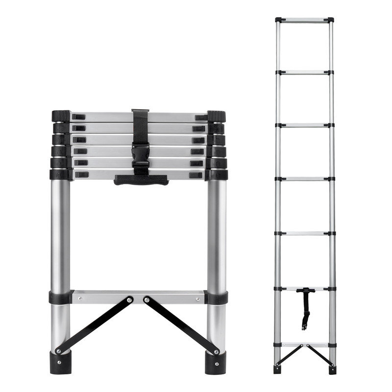 Échelle télescopique en aluminium 8,56 pi, échelle d'extension portative d'une capacité de 330 lb avec pieds antidérapants pour la maison et le véhicule récréatif