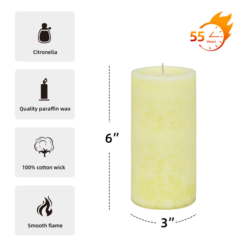 Vanilla Scented Pillar Candle, 6" H x 3" W x 3" D