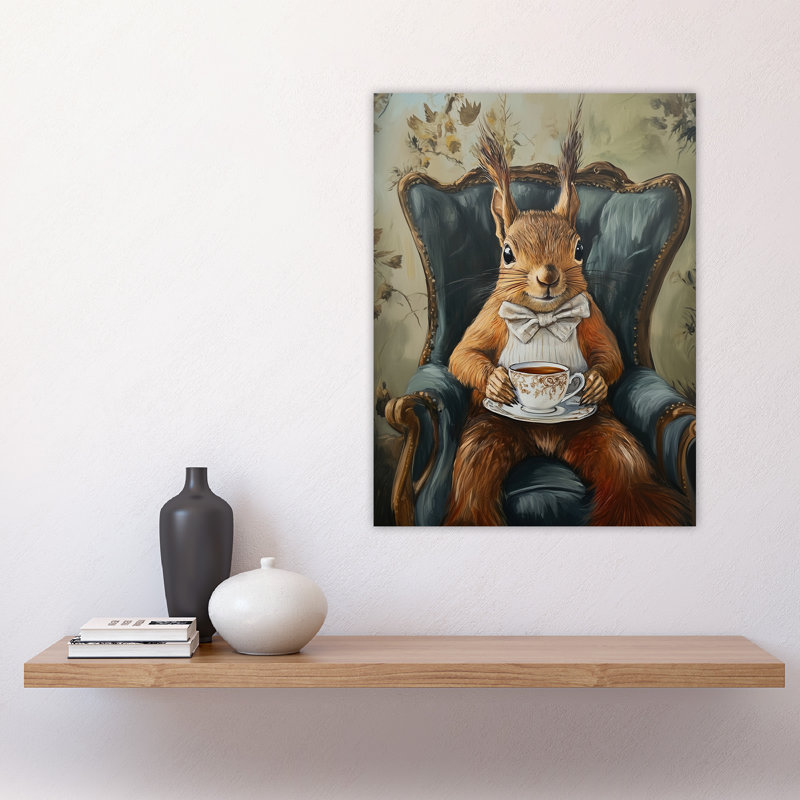 Squirrel Bow Tie Tea Time Armchair Portrait Wall Art Print