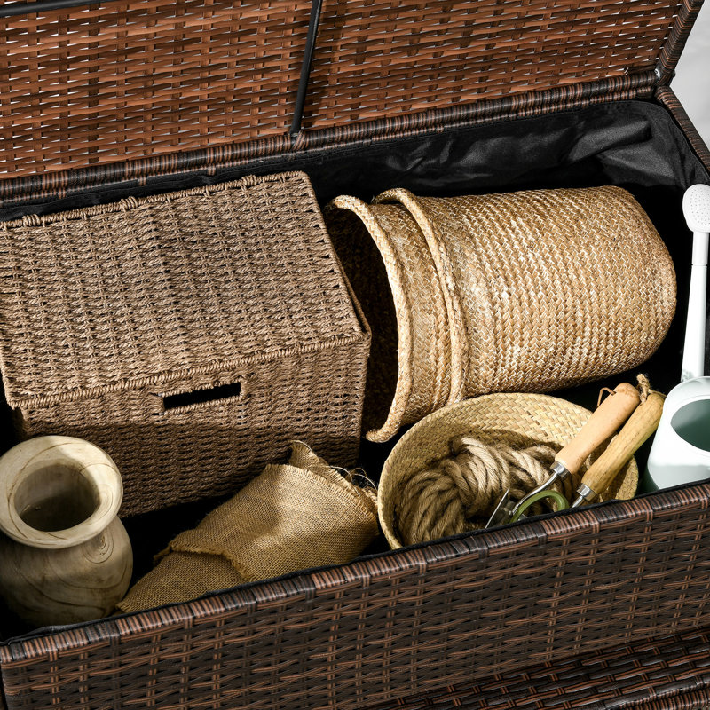 Patio Deck Box: Store Poolside Essentials. , Brown, With Hydraulic Lift Outdoor Keep Your Organized.