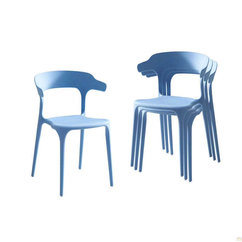Ensemble de 4 chaises empilables en plastique, Bleu