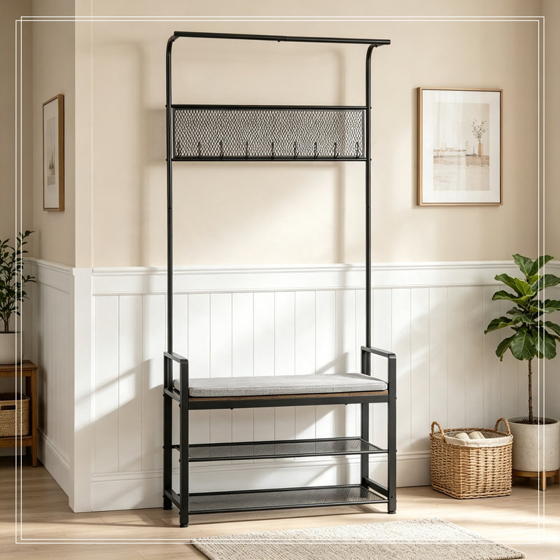 Dewitt with 2-Tier Shoe Rack Storage Organizer with Hooks