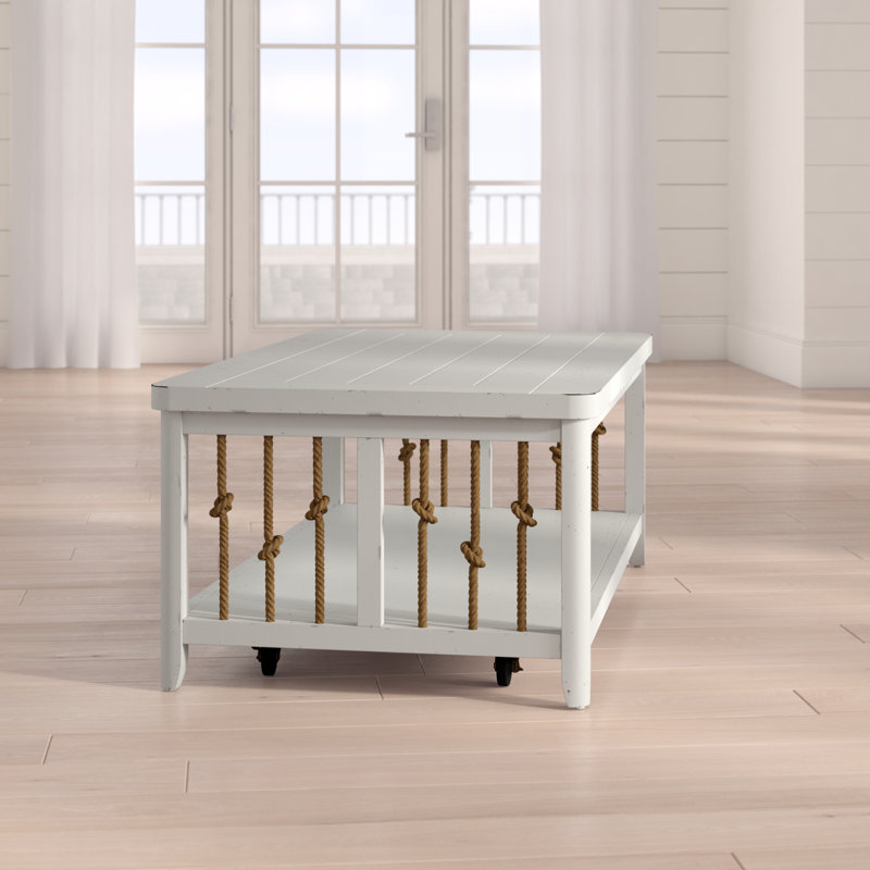 Alvon 3 Piece Living Room Table Set w/ Casters and Rope End Panels, White