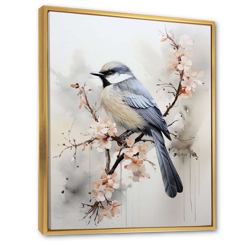 «Hosna Asian Art Bird Sumi II», reproduction sur toile, H 40 po x l 30 po x P 1,5 po, Cadre flottant doré