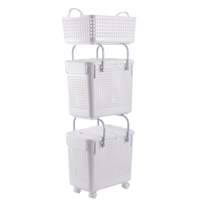 Plastic Rolling Laundry Hamper with Handles, 48.5" H x 17.5" W x 11" D