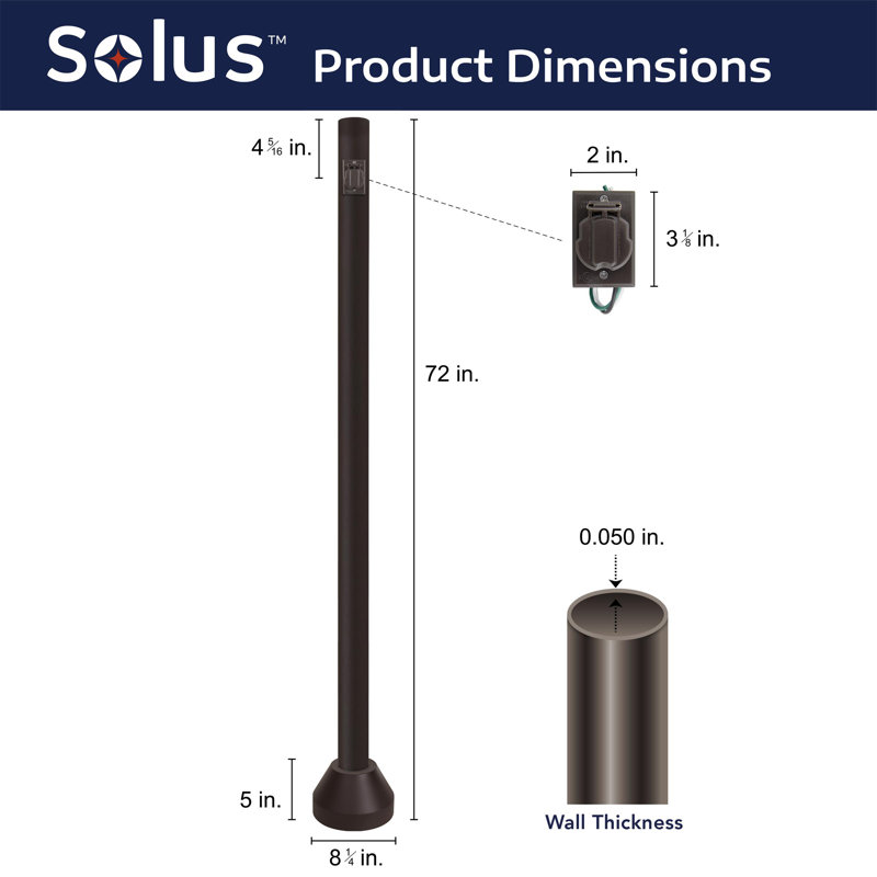 Solus 6 ft. Surface Mount Lamp Post with Convenience Outlet and Aluminum Base Cover, Bronze