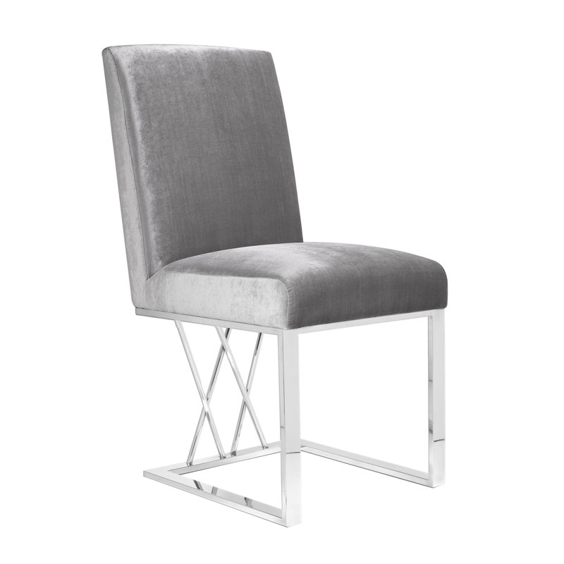 Chaise d'appoint rembourrée Nefi, Gris clair, Chrome chrome