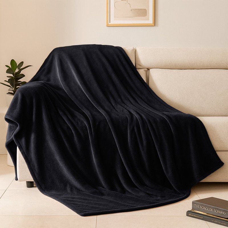 Fairmont Park Solid Color Lightweight, Warm Breathable, Soft Sherpa Fleece Blanket, Black, Single 150cm x 130cm