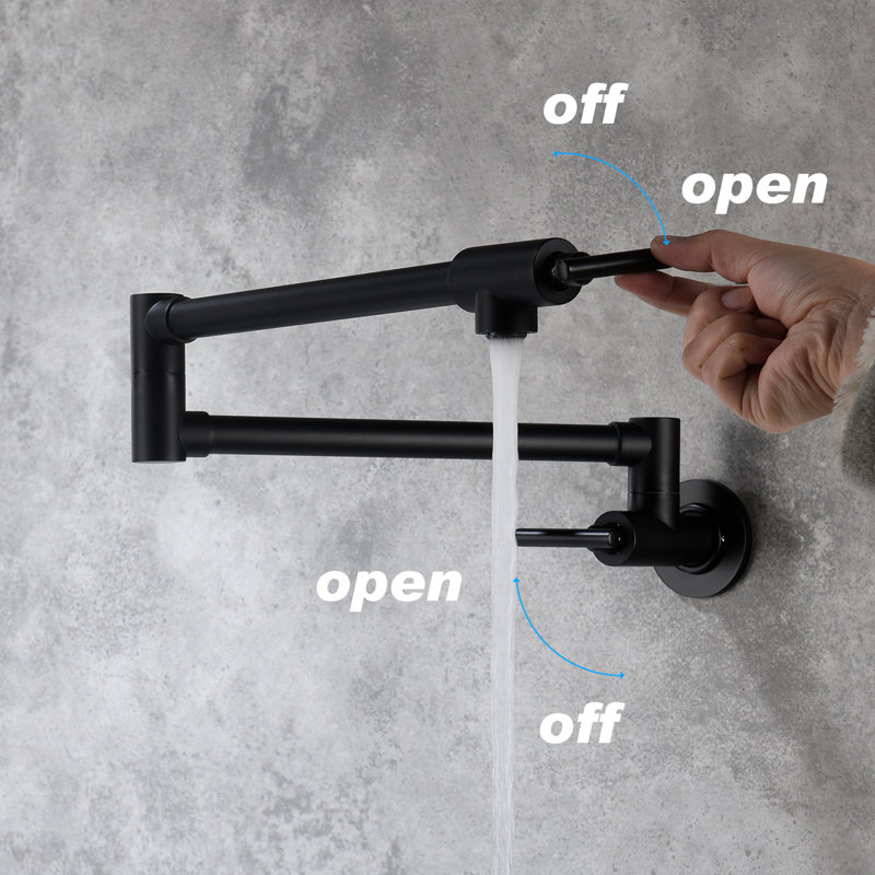 Pot Filler Faucet Wall Mount, Matte Black Color, Brass, Double Handles For Precise Water Control, Arm, Protected Surface Flow Corrosion Treated