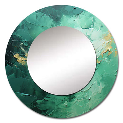 Emerald Euphoria I - Landscapes Mirror, Green Round Unique Wall Mirror, Printed Metal Art