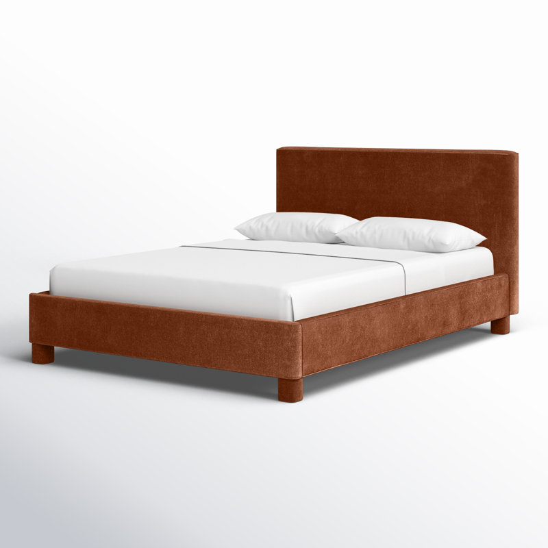 Ichigo Upholstered Platform Bed, Queen, Deep Orange Tweed