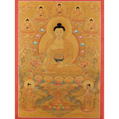 Medicine Buddha (Brocadeless Thangka) | Pure 24 Carat Gold With Acrylic Paint