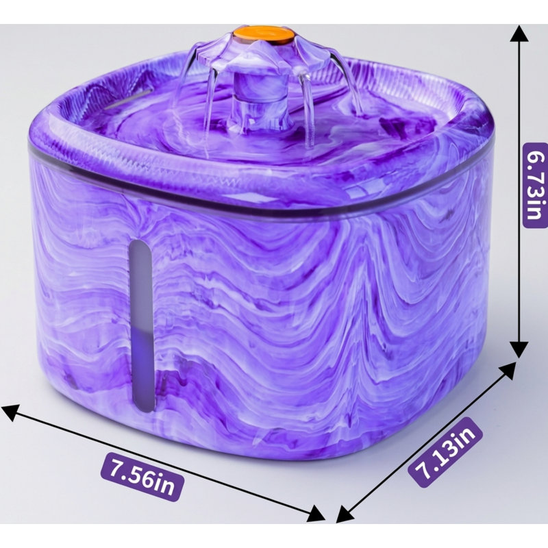 Fontaine à eau mauve à motif de fleurs 84 oz / 2,5 L avec lumière bleue à DEL et pompe ultra-silencieuse améliorée, comprend 2 filtres, cadeau idéal