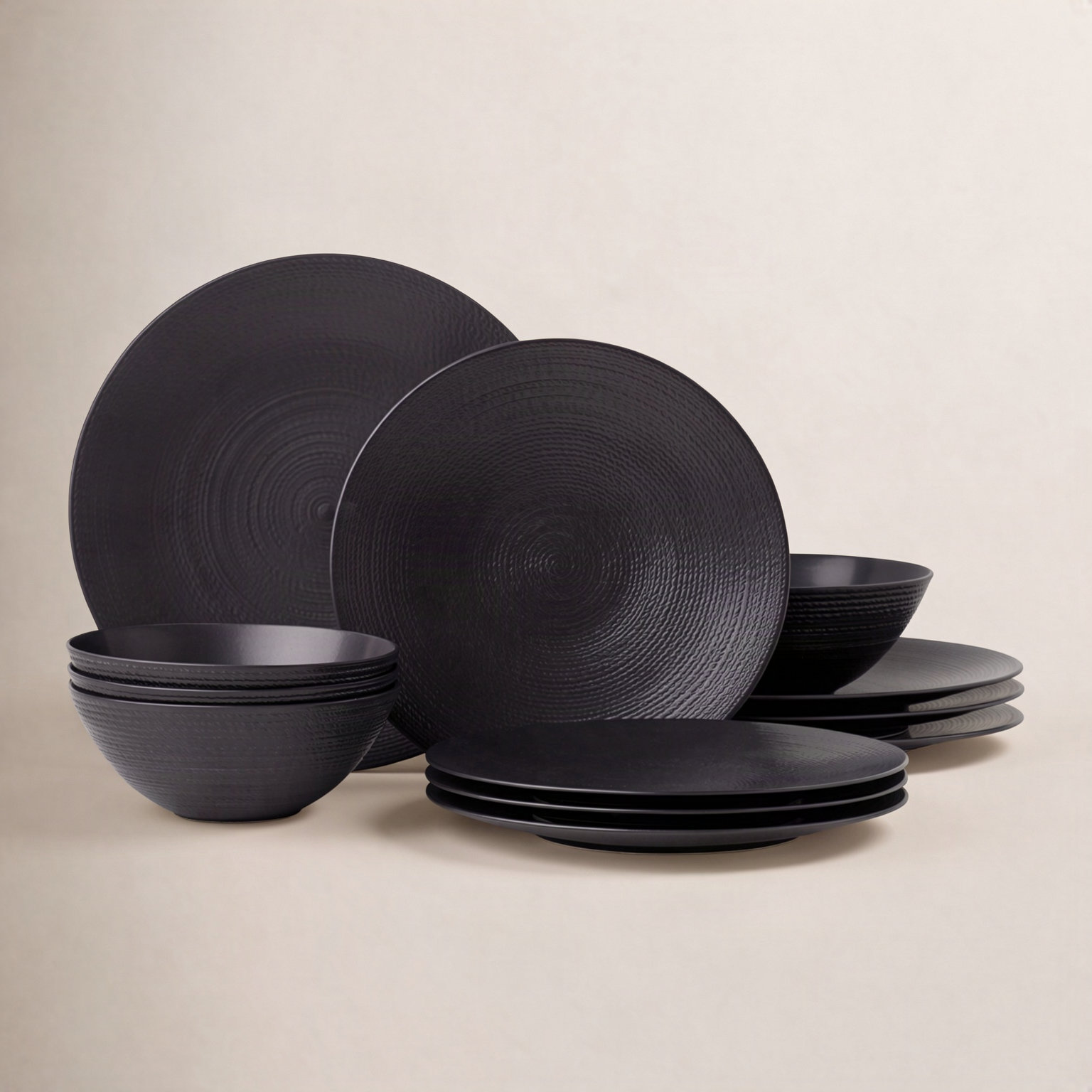 Lx Collective Black LX Collective Porcelain Dinnerware Set - Service for 4, Black