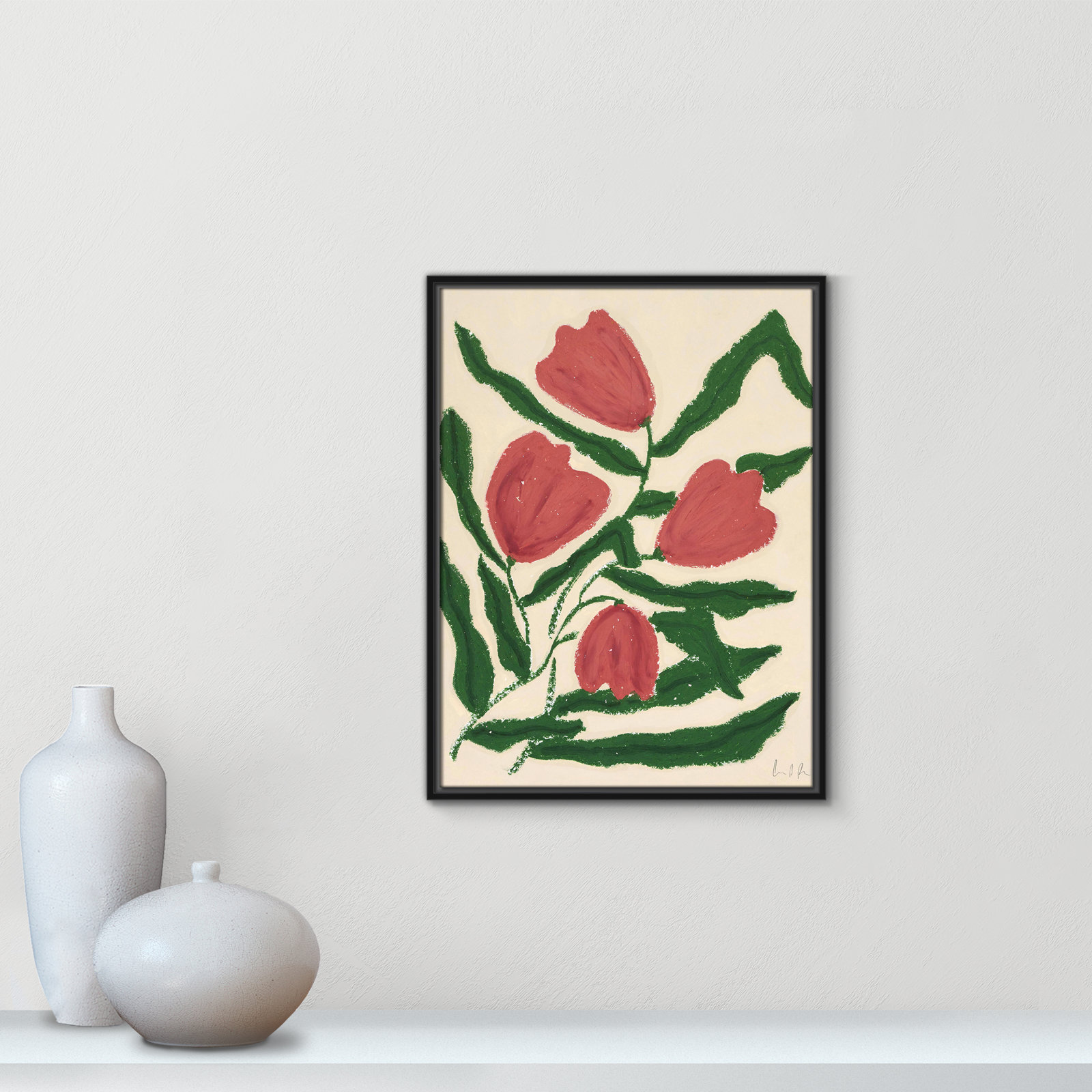 Red Tulips  Print by Camilla Bergqvist, Black, 25.5" H x 19.5" W