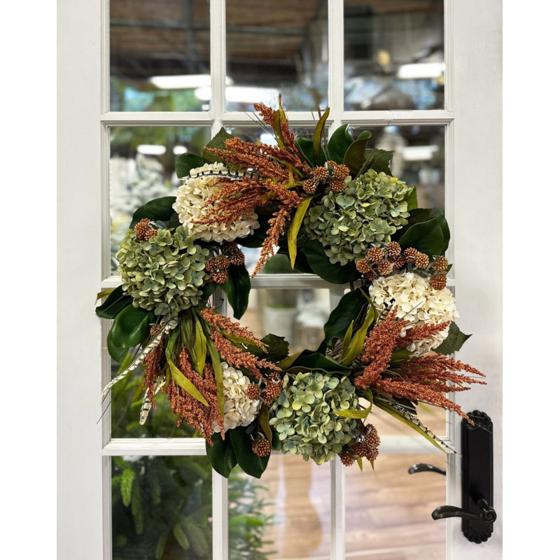 24" Fall Wreath with Hydrangeas and Heather