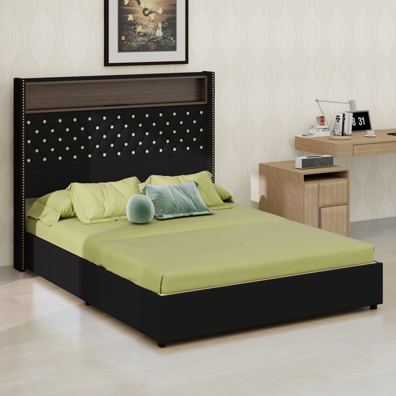 Platform Bed with Headboard Featuring, USB Port, Full / Double