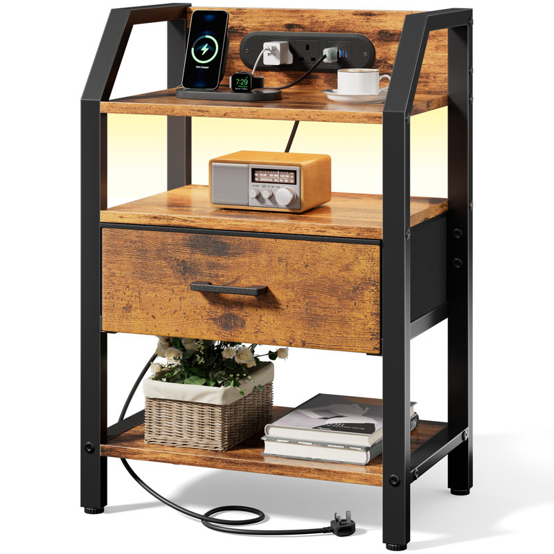 46cm W Steel Bedside Table, Brown
