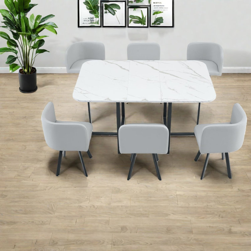 Ensemble de table à manger moderne gris durable avec chaises en métal pour la maison