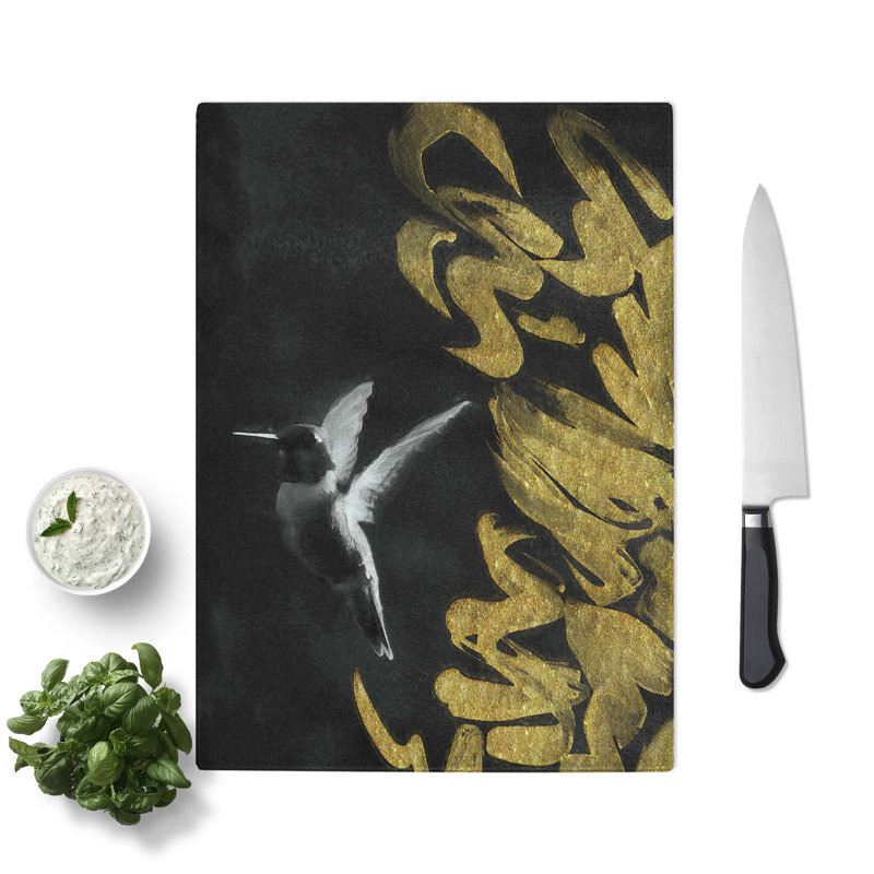 Glass Hummingbird in The Dark in Abstract Chopping Board, 28.5 cm W x 20 cm L