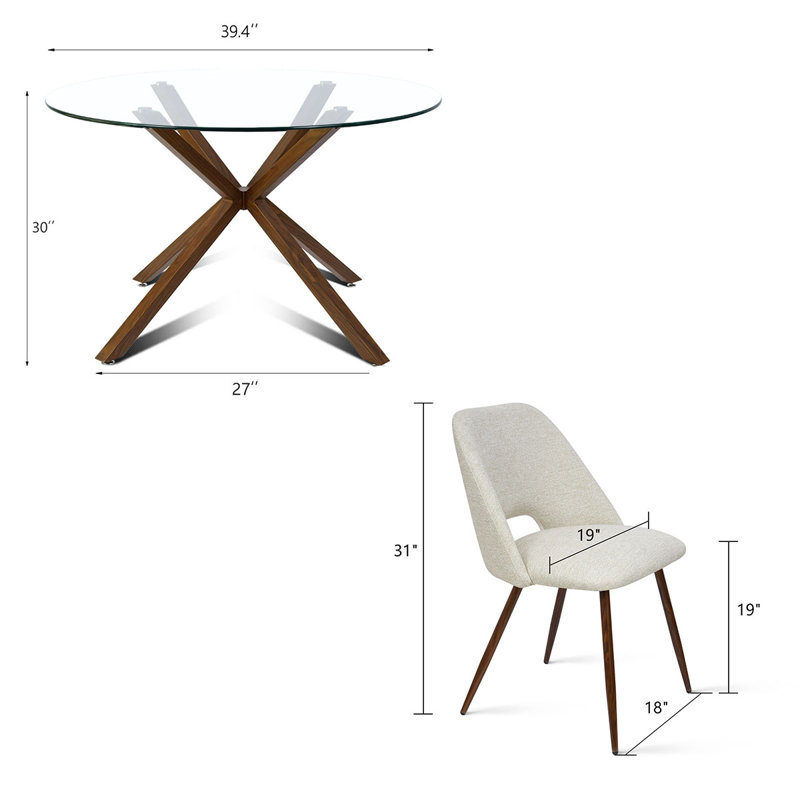 Aunnika 5-Piece Round Dining Set with Tempered Glass Table, Beige