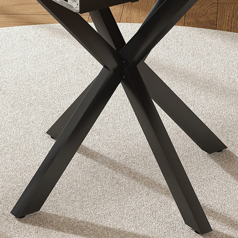 Round Extendable Dining Table with steel Base, Walnut/Black