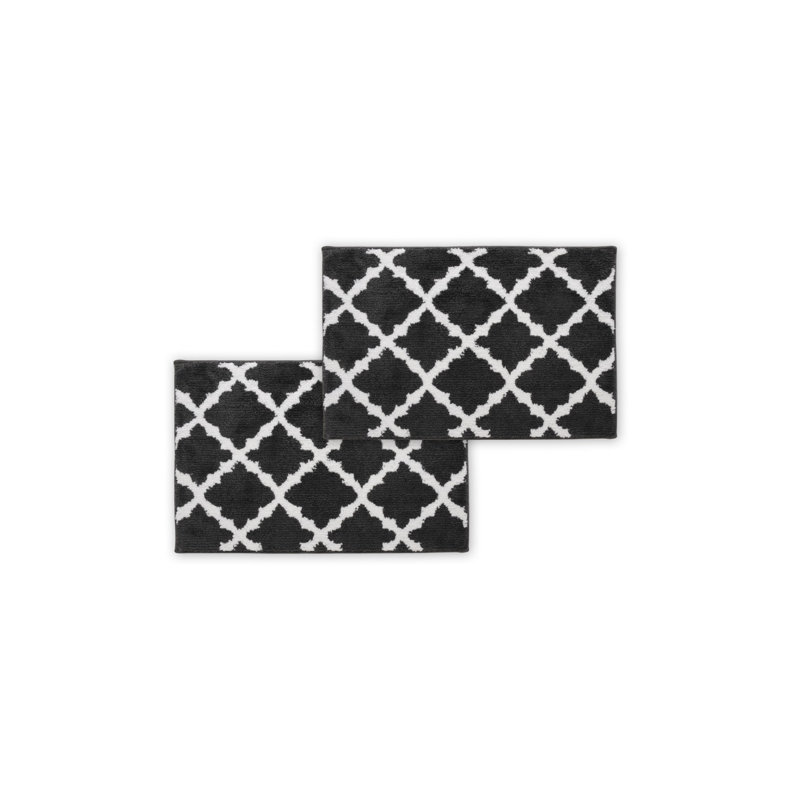 Bibb Home 1-2 Pack Trellis Micro Shag Bath Rugs, Gray, 20" W x 32" L