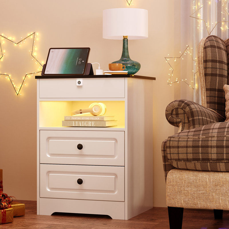 Night Stand With Gun Drawer,nightstand With Charging Station & Light, Individual