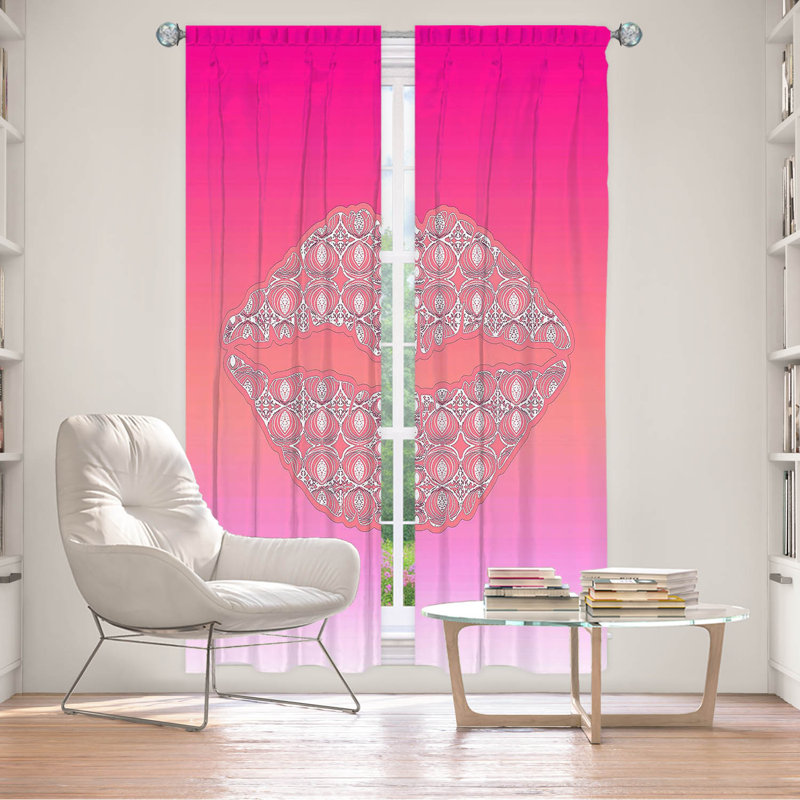 Ensemble de 2 rideaux pour fenêtre Finnian Lined, L 20 po x L 52 po, Rose / blanc / chaud / rose