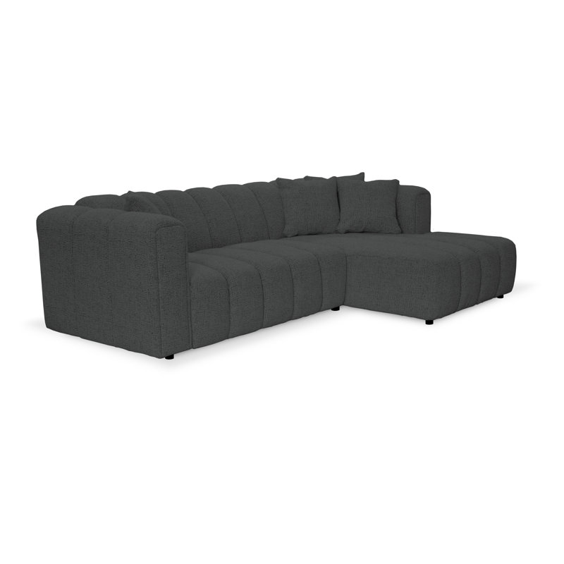 3 Seater Corner Sofa, Polyester - Black, Right Hand Facing