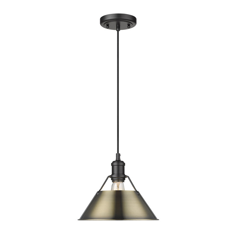 Luminaire suspendu conique à 1 lumière Weatherford, Noir mat, H 130 po x l 10 po x P 10 po, Laiton vieilli