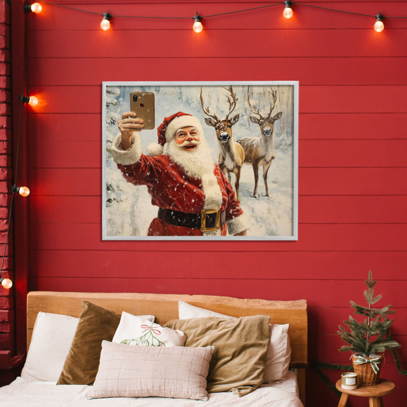 Père Noël avec un renne, estampe numérique, design par Arlington Prints, H 24 po x l 30 po, Estampe numérique Farmhouse