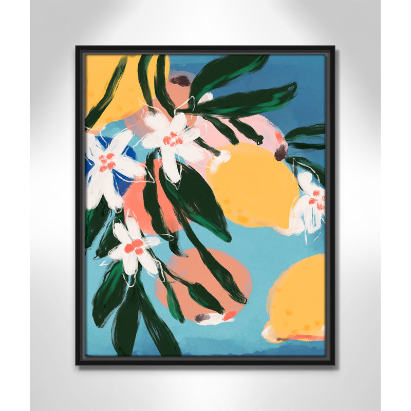 Imprimé «Fruitée d'été II» par Treechild, H 21,5 po x l 17,5 po, Cadre flottant noir