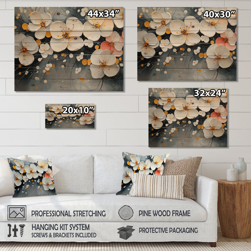 Pink White Wildflowers Pure Bliss II - Wildflowers Wood Wall Art - On Natural Pine Wood, 24" H x 32" W x 0.78" D
