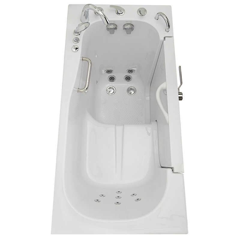Ella Wheelchair Transfer 30"x60" Acrylic Hydro Massage Walk-In Bathtub with Right Outward Swing Door, 5 Piece Fast Fill Faucet, 2" Dual Drain