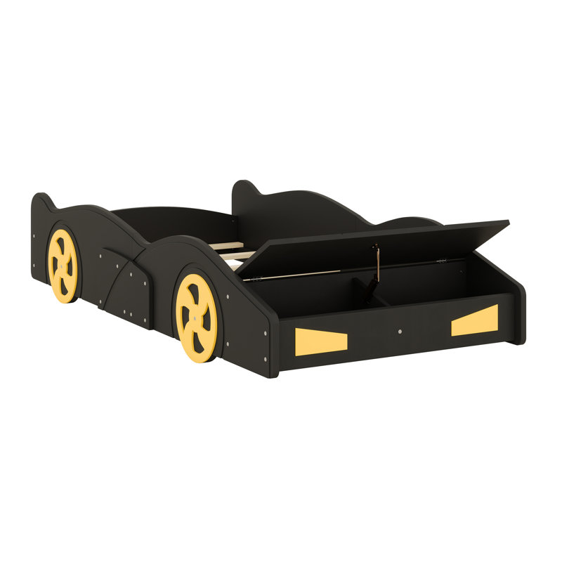 Race Car-Shaped Platform Bed With Wheels And Storage, Black