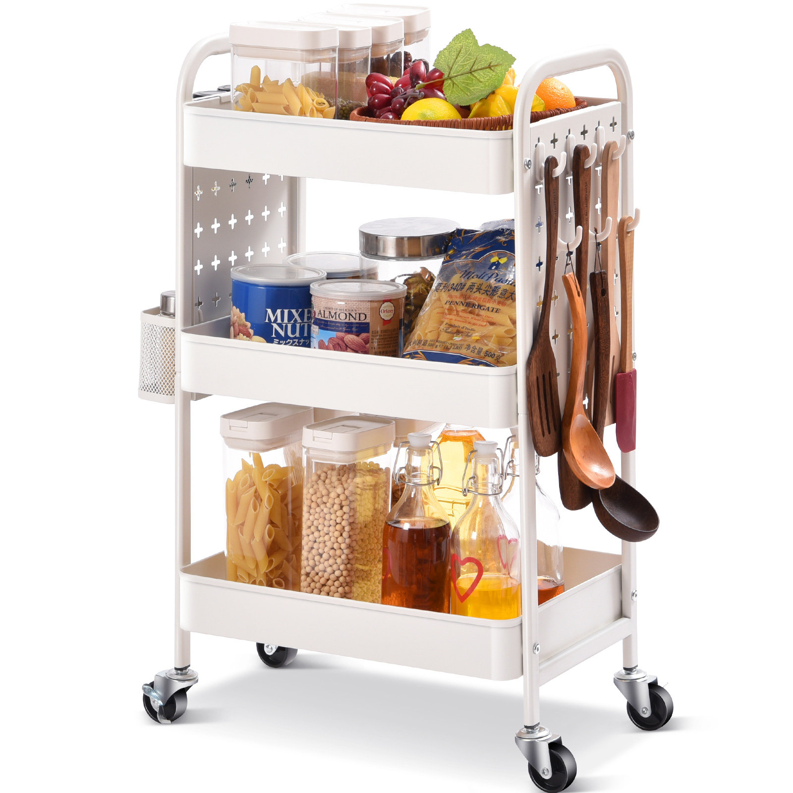 Kingrack Stainless Steel Utility Cart With Wheels, Metal Rolling Cart 