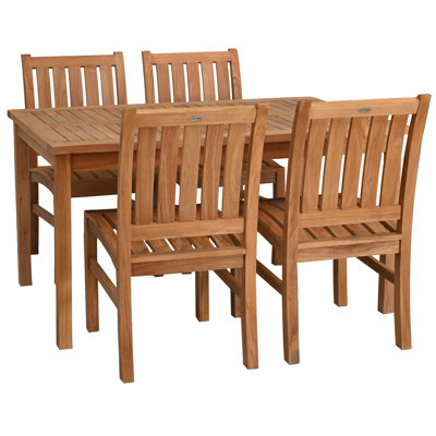 5 Piece Teak Wood Outdoor Patio Bistro Dining Set Including 55" Rectangular Table With 4 Abaco Side Chairs