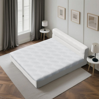 Lit plateforme tout-en-un avec matelas et tête de lit tapissier