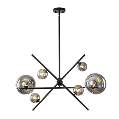 Contemporary 6-Light Geometric Sputnik Glass Chandelier