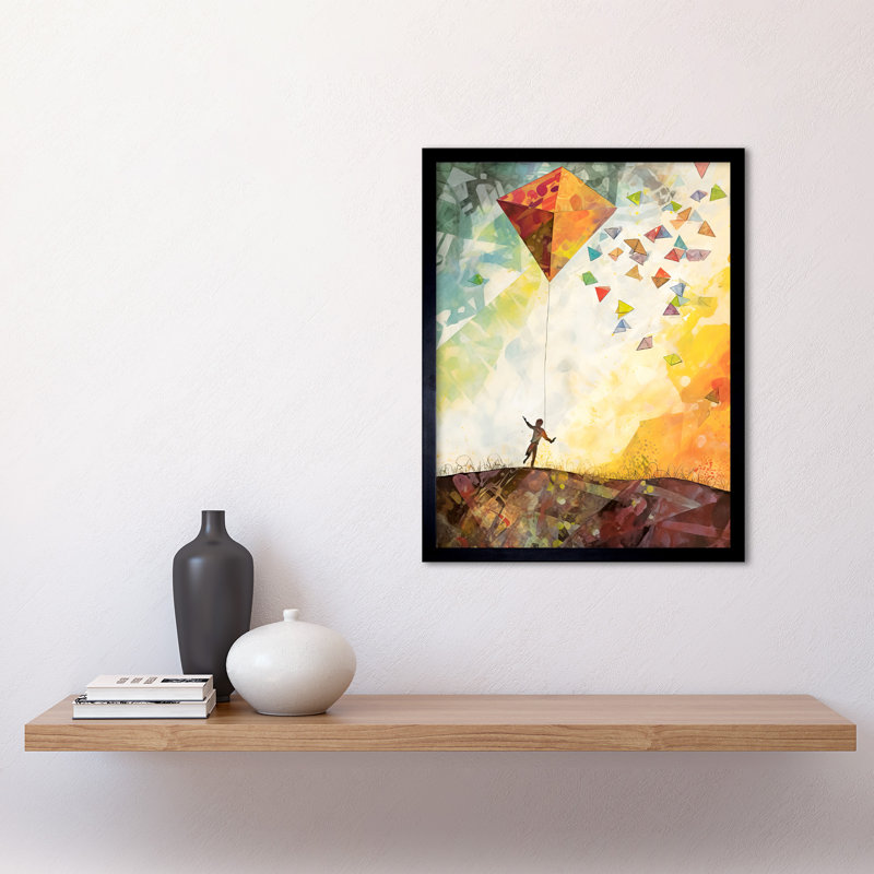 Bradham Child Flying Big Kite In Rainbow Colour Sunset Sky - Single Picture Frame Print