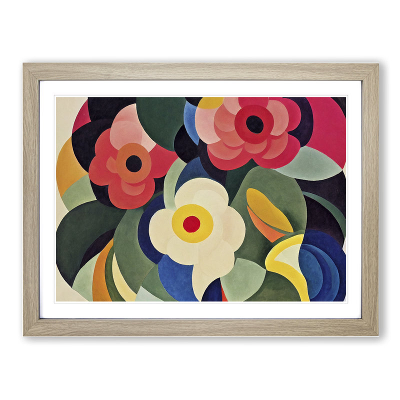 Abstract Peony Flowers - Framed Print, 46cm H x 64cm W x 2cm D, Oak