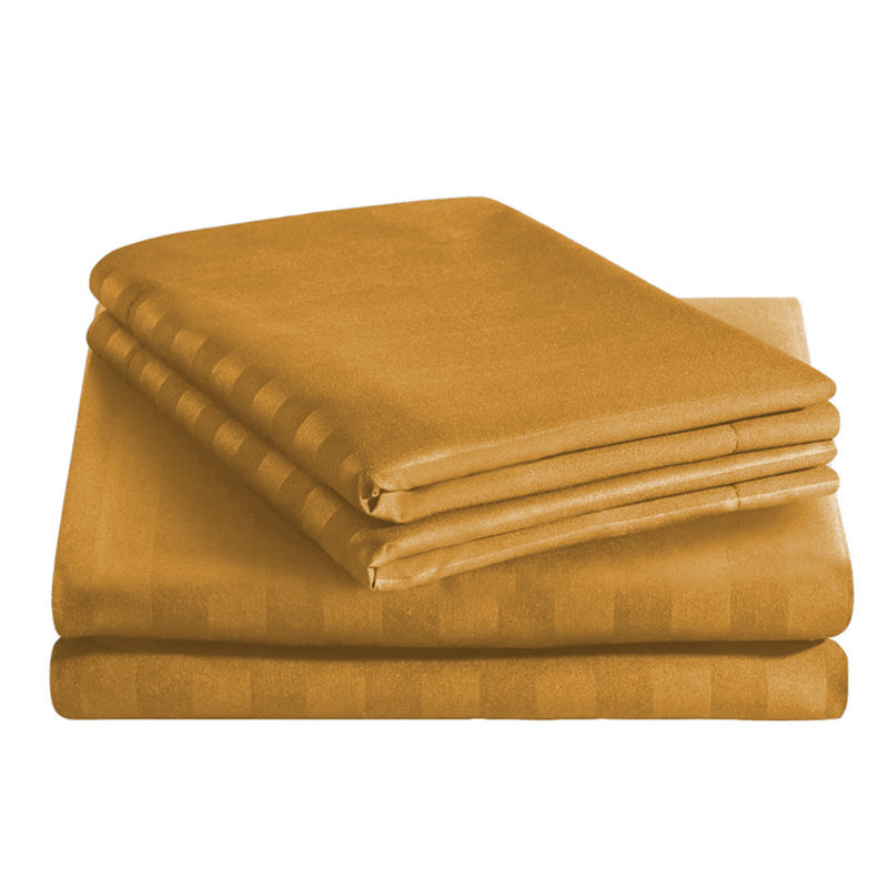 Luxurious 3-Piece Ultra Soft Stripe Duvet Cover Set with Pillowcases, Ochre, Double Duvet Cover Set + 2 Standard Pillowcases