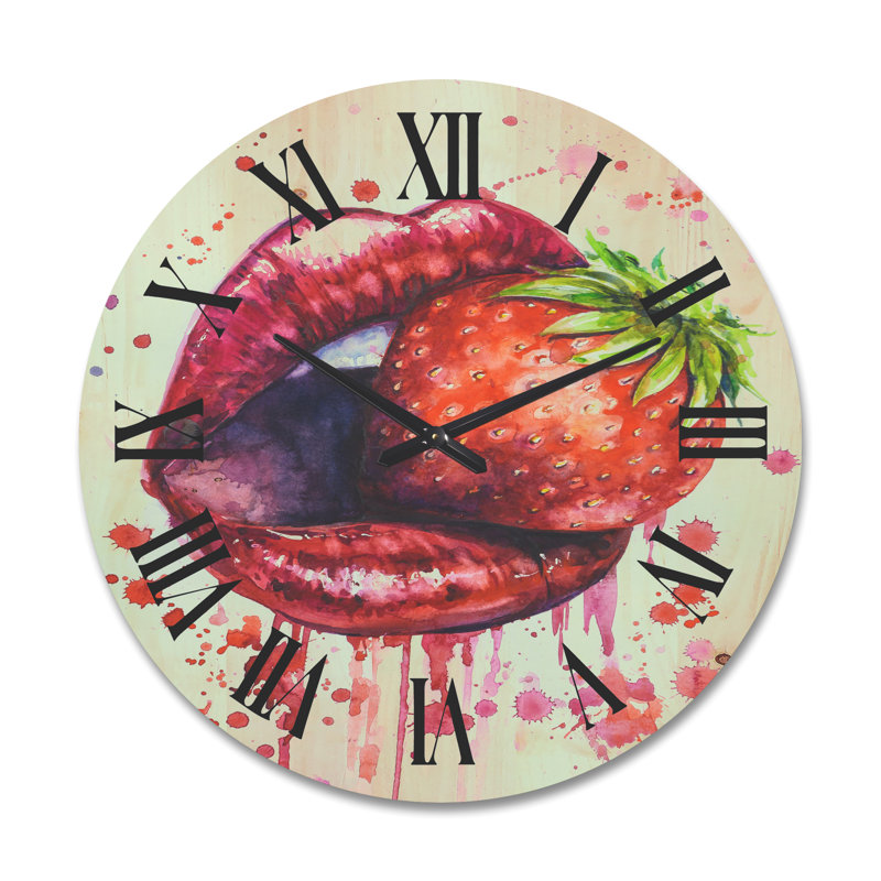 Horloge murale femme léchant une fraise, Très grand