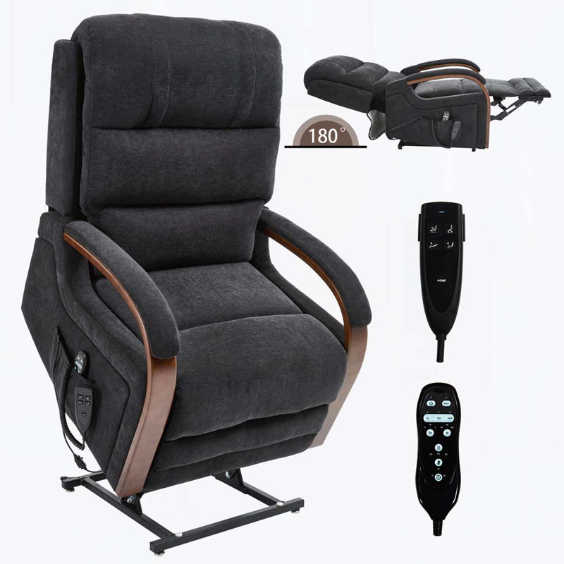 Power Lift Recliner Chair with Solid Wood Armrests, Heat Massage and Heavy Duty Motion Mechanism, Black