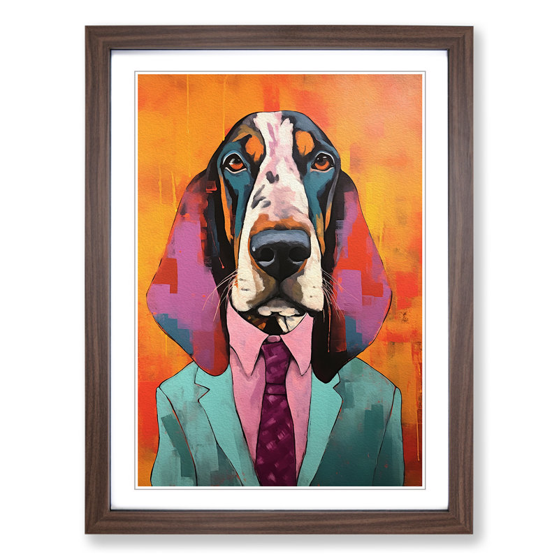 Basset Hound Modern - Framed Print, Walnut, 46cm H x 34cm W x 2cm D