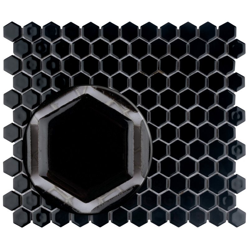 Hudson 1" x 1" Porcelain Honeycomb Mosaic Wall & Floor Tile, Black