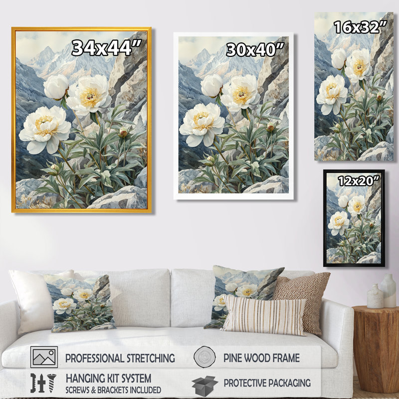 Chalda - Art mural sur toile florale, H 32 po x l 24 po, Reproduction encadrée d'une seule photo, Blanc
