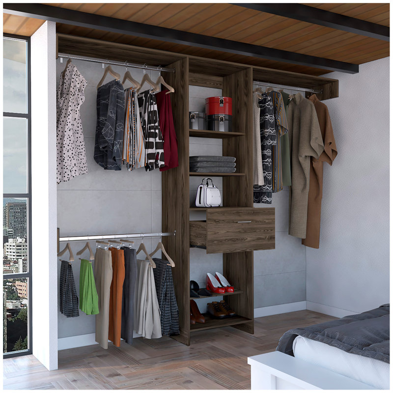 250 Closet System British, Bedroom, 82.9" H x 98.4" W x 16.3" D, Walnut